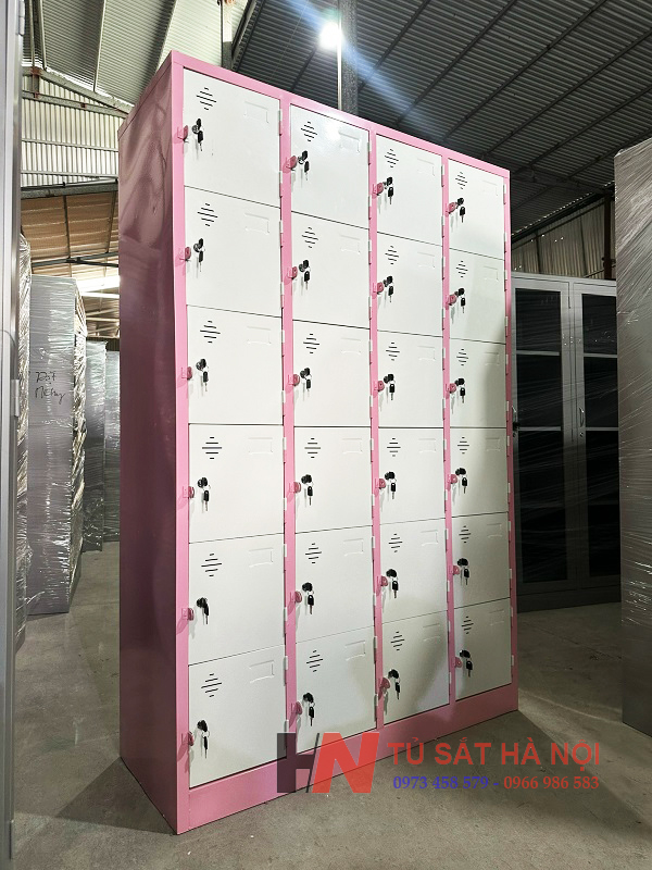 tủ locker 24 ngăn hồng trắng