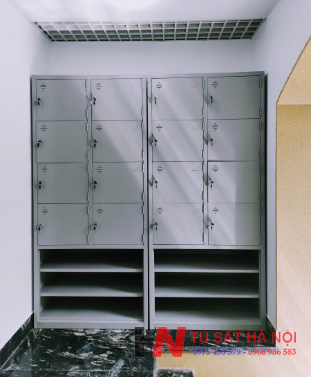 tủ sắt locker 8 ngăn thêm khay để giày dép